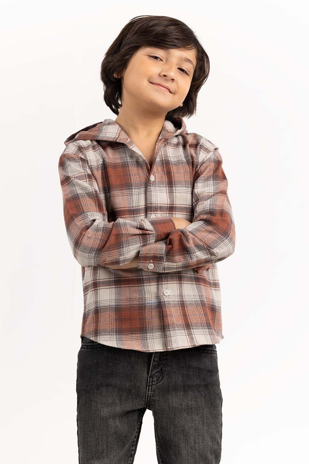 Junior Boy Rust And Beige Casual Shirt