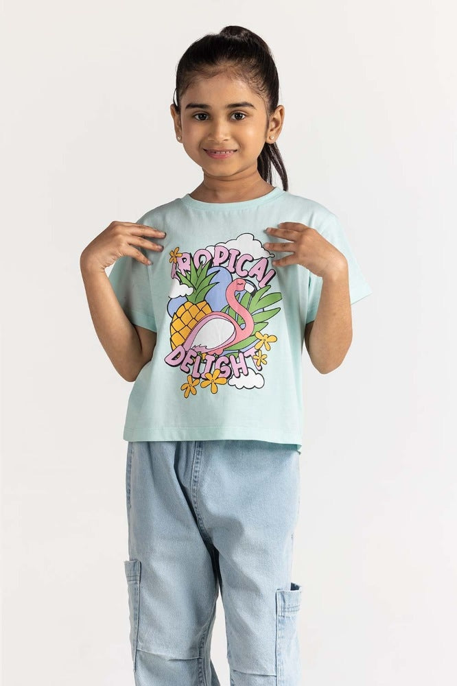Junior Girl Aqua Printed Tee