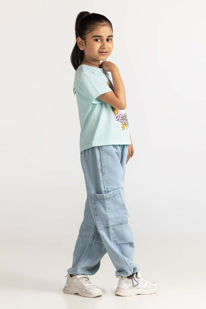 Junior Girl Aqua Printed Tee