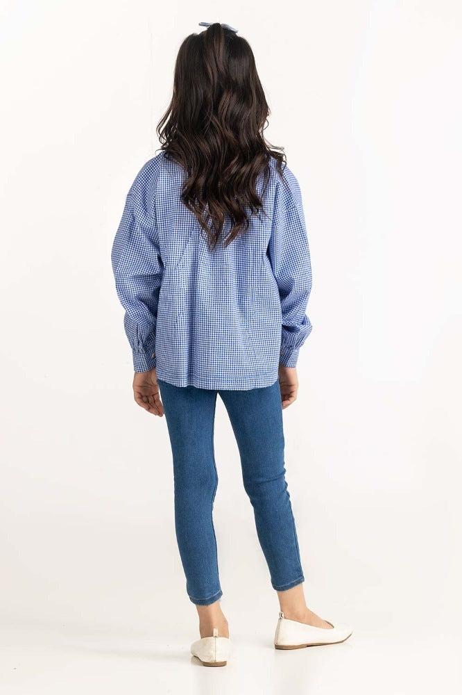 Junior Girl Blue And White Checkered Casual Shirt
