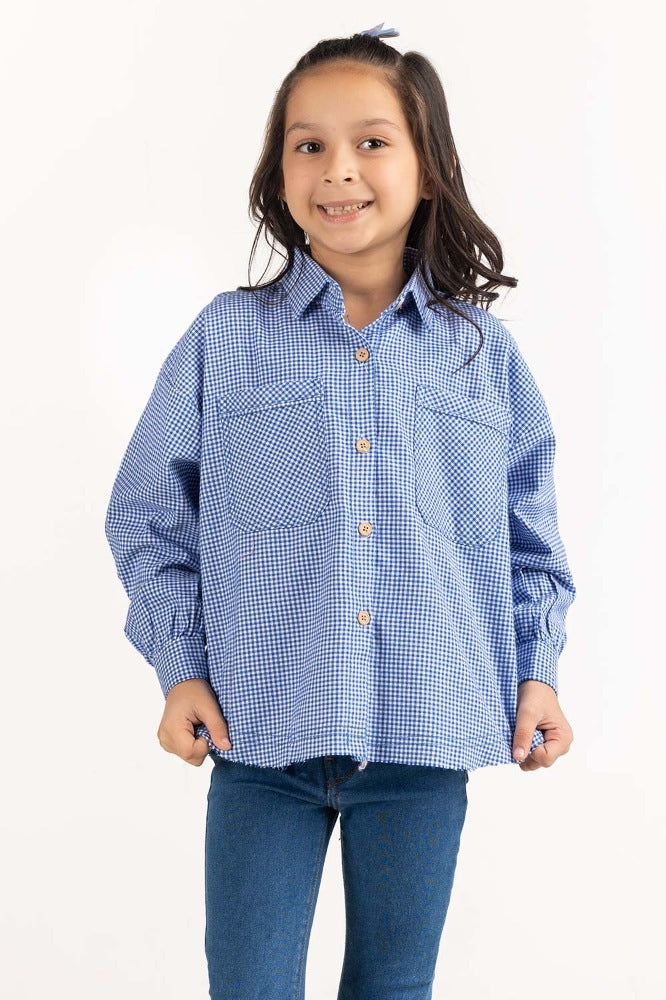 Junior Girl Blue And White Checkered Casual Shirt