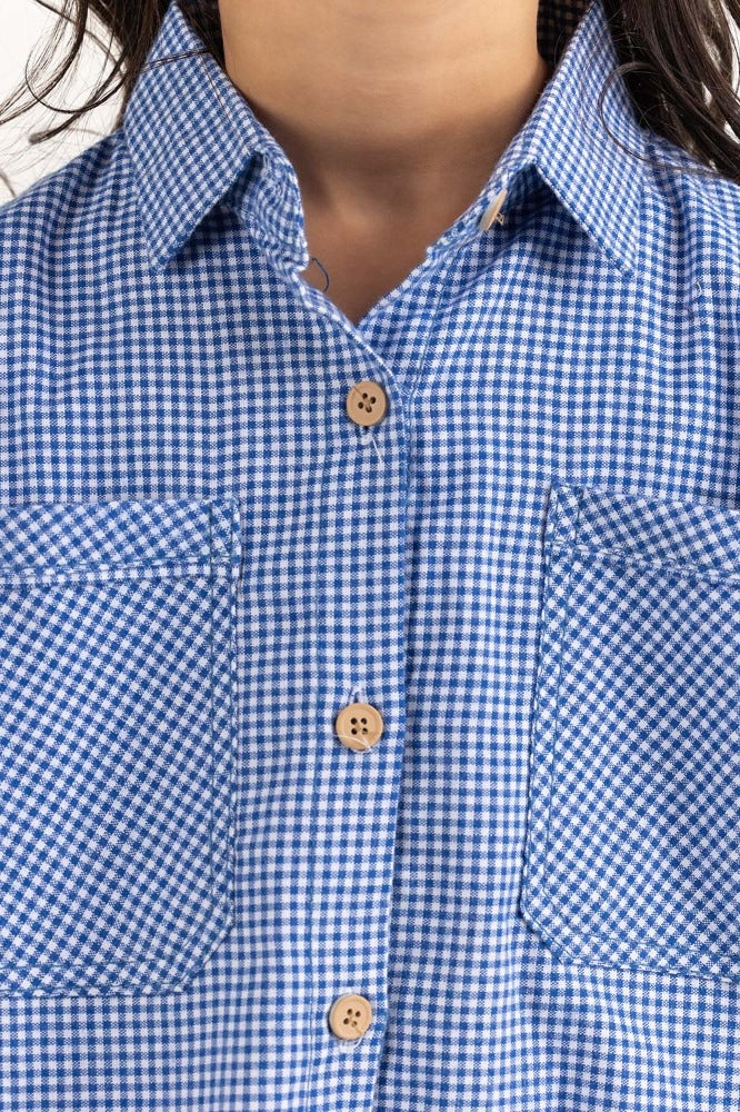 Junior Girl Blue And White Checkered Casual Shirt