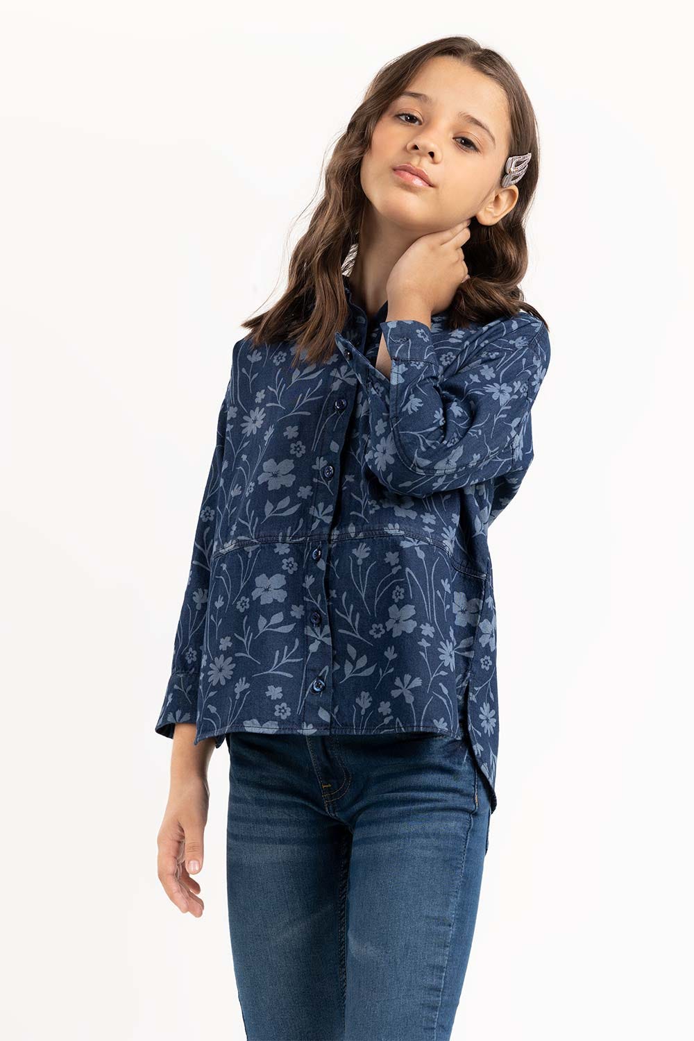 Junior Girl Blue Woven Shirt