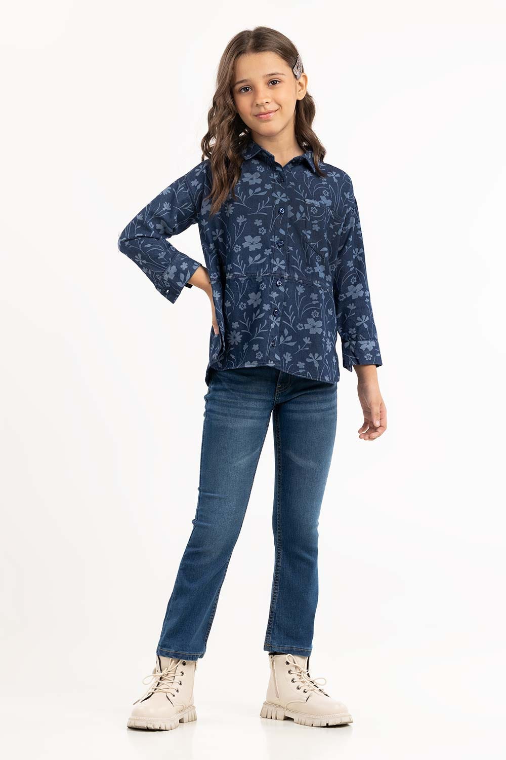 Junior Girl Blue Woven Shirt