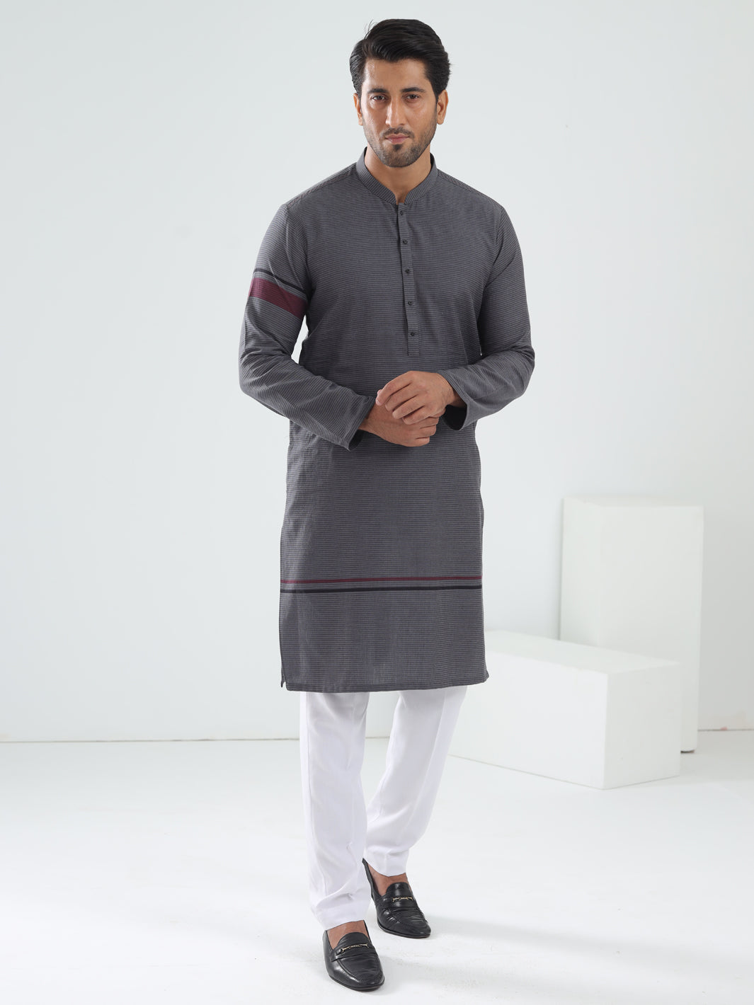 Grey Cotton Kurta - AL-K-1202
