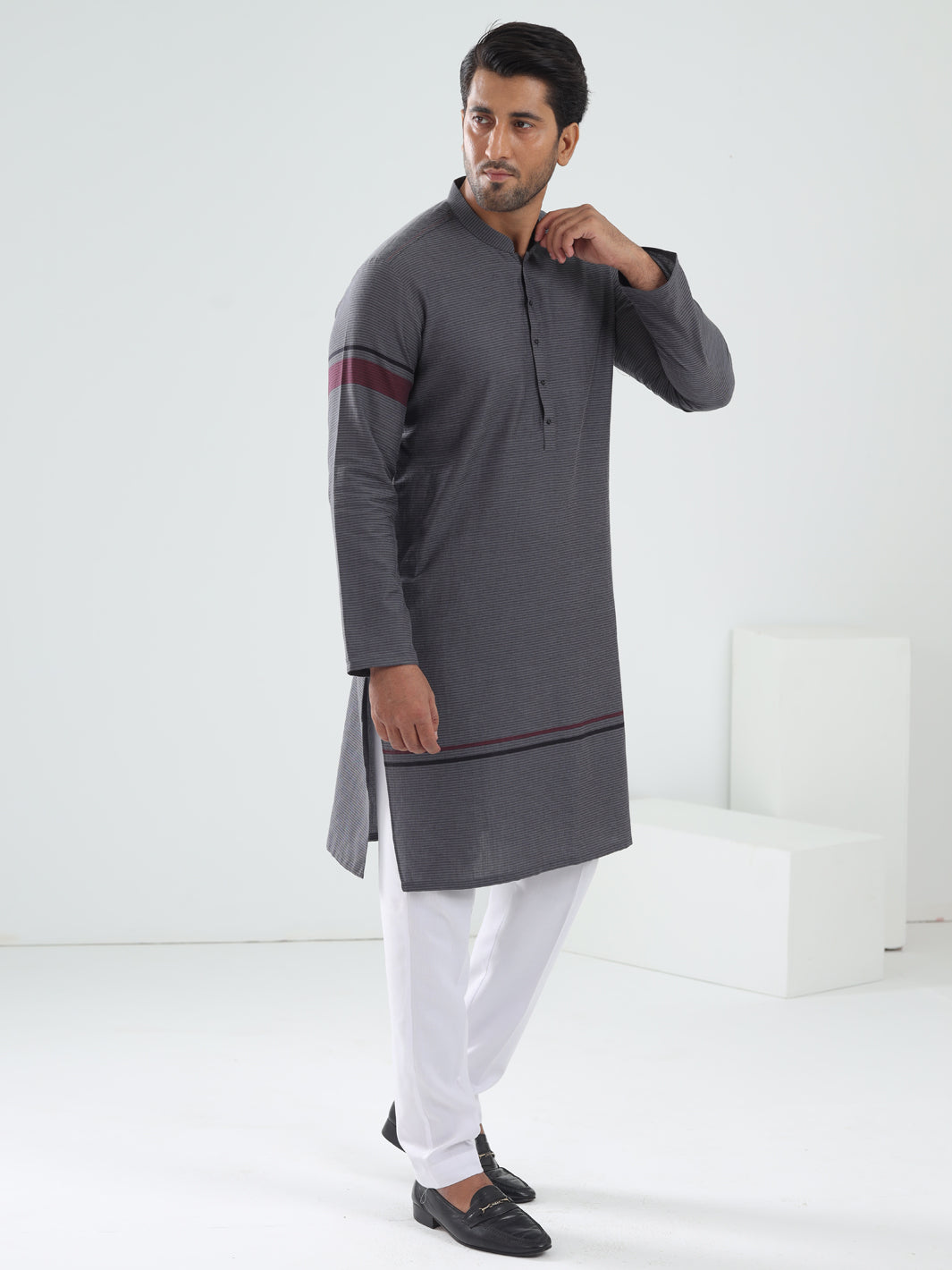 Grey Cotton Kurta - AL-K-1202