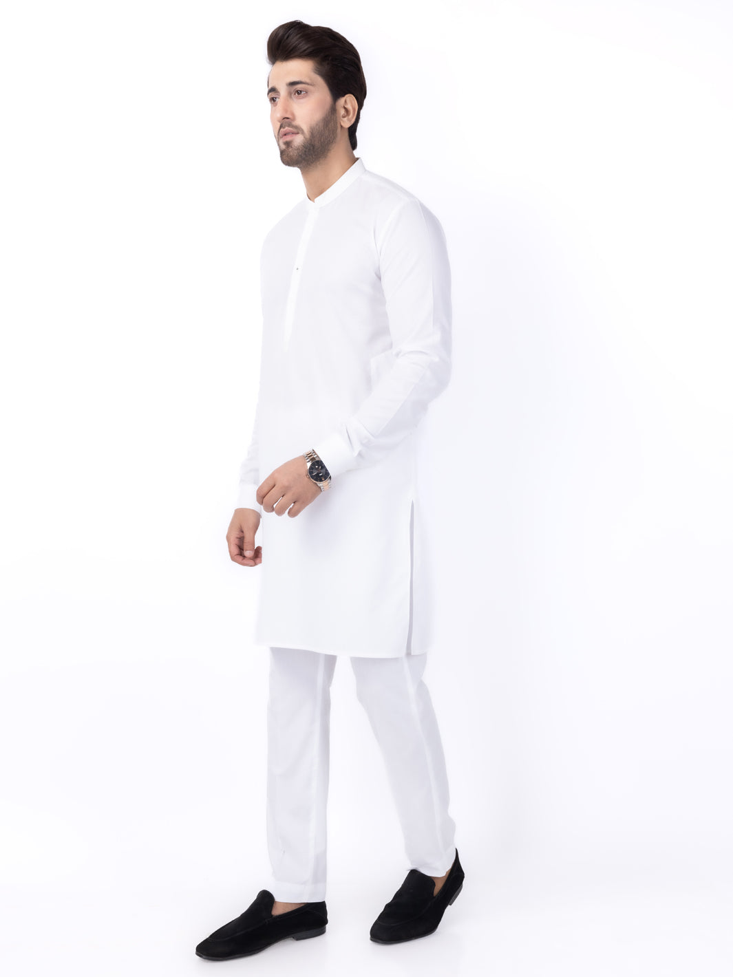 White Poly Cotton Kurta Trouser - AL-KT-3046B