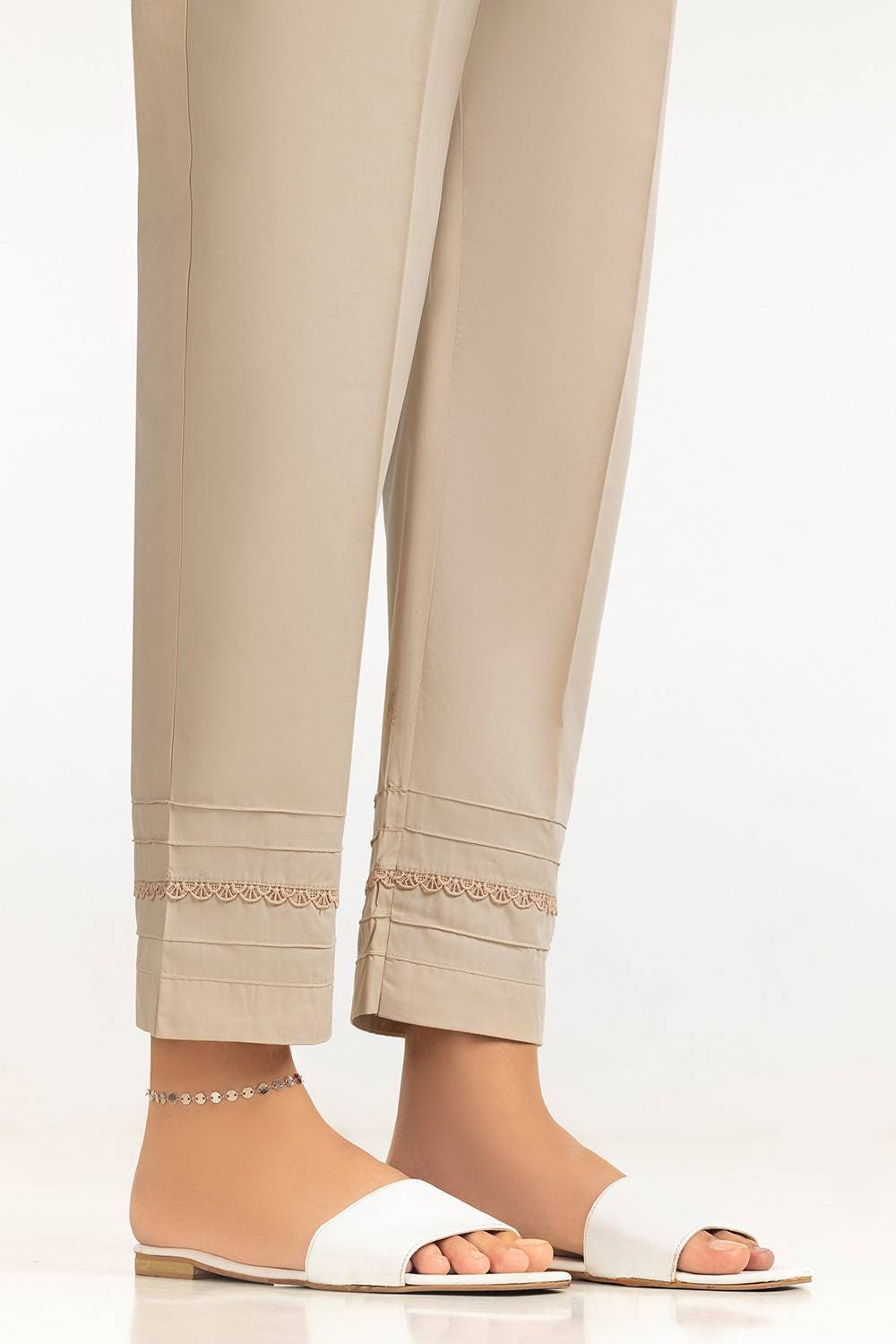 Beige Cambric Embellished Trouser