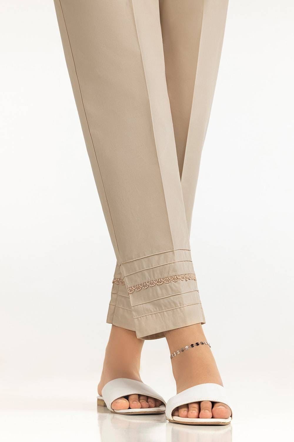 Beige Cambric Embellished Trouser