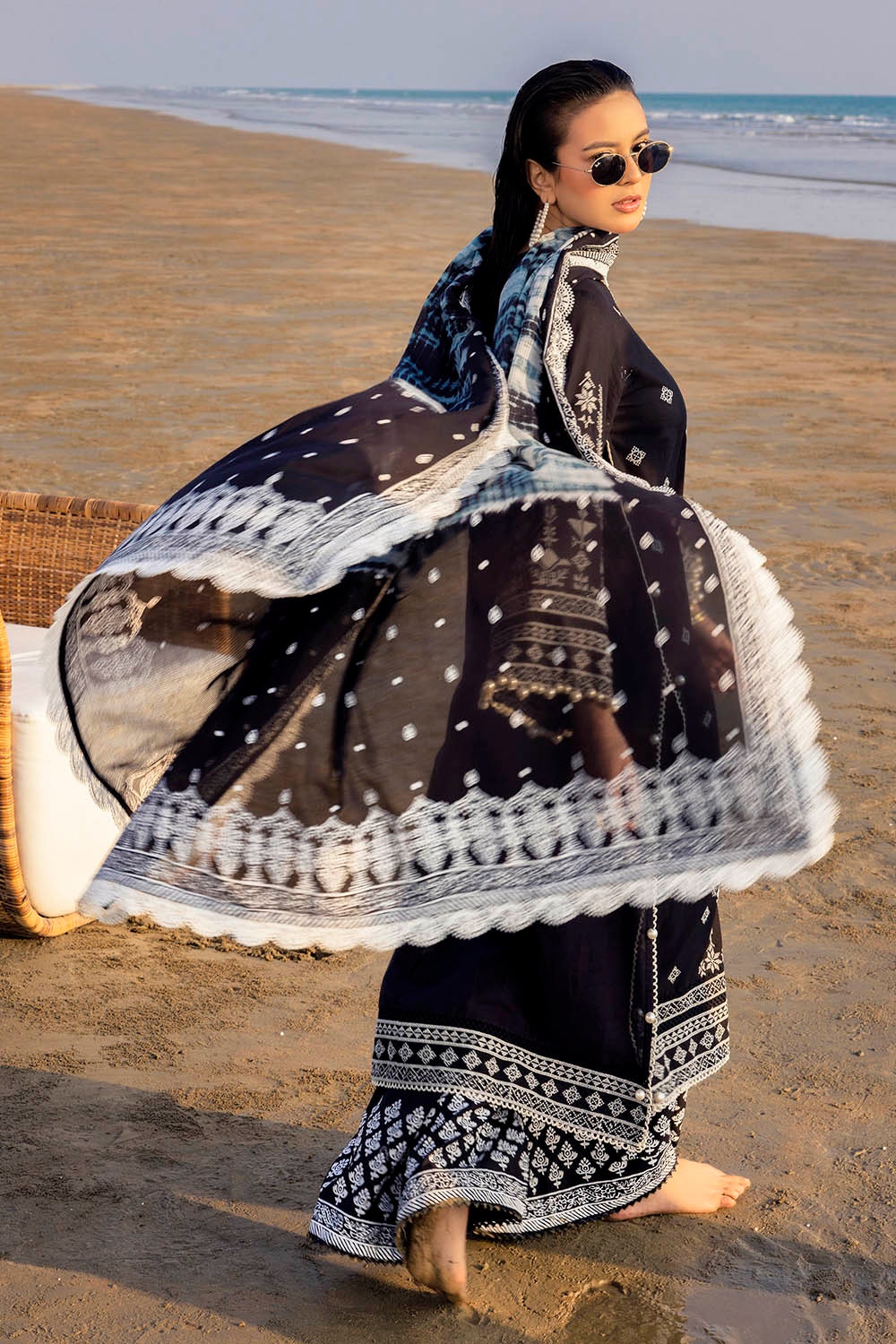 3 Piece Unstitched Embroidered Lawn Suit with Lacquer Printed Denting Lawn Dupatta