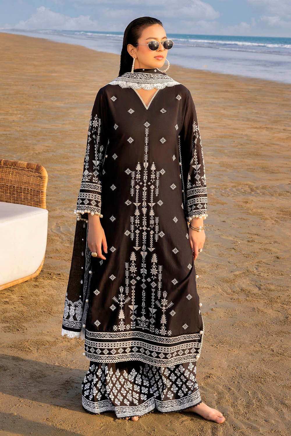 3 Piece Unstitched Embroidered Lawn Suit with Lacquer Printed Denting Lawn Dupatta