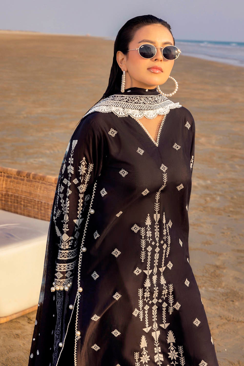3 Piece Unstitched Embroidered Lawn Suit with Lacquer Printed Denting Lawn Dupatta