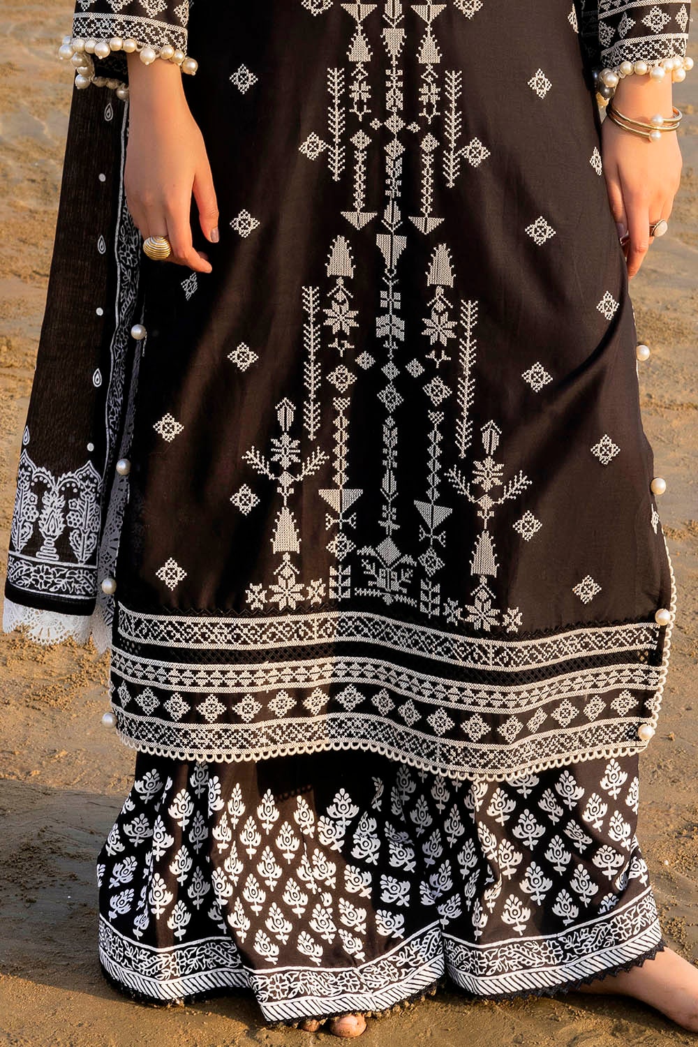 3 Piece Unstitched Embroidered Lawn Suit with Lacquer Printed Denting Lawn Dupatta