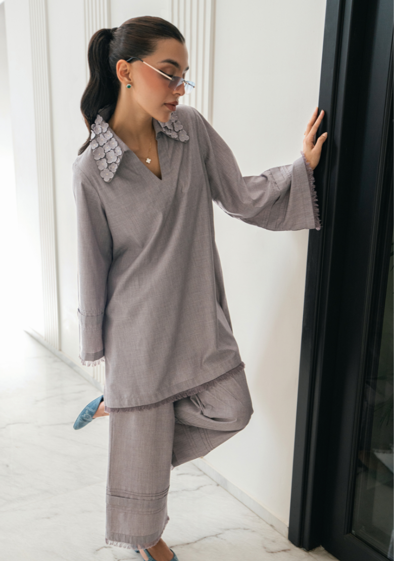 Lavender Frayed Hem Set