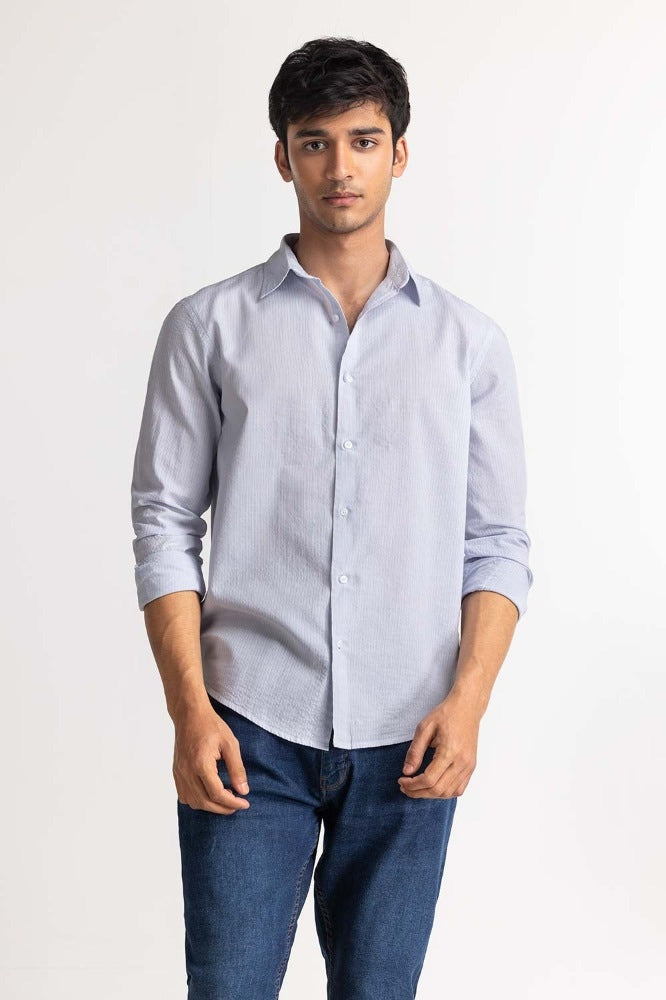Light Blue Striped Casual Shirt