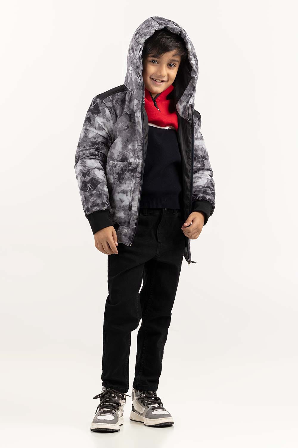 Toddler Boy Light Grey Puffer Hooded Jacket