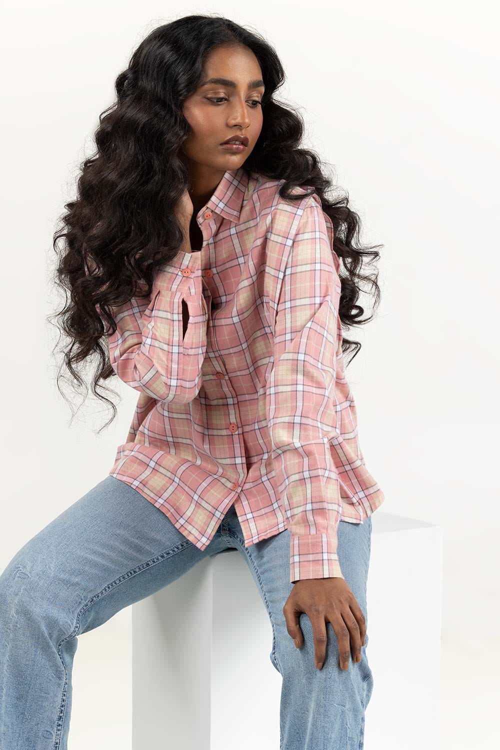 Light Pink Checkered Button Down Shirt