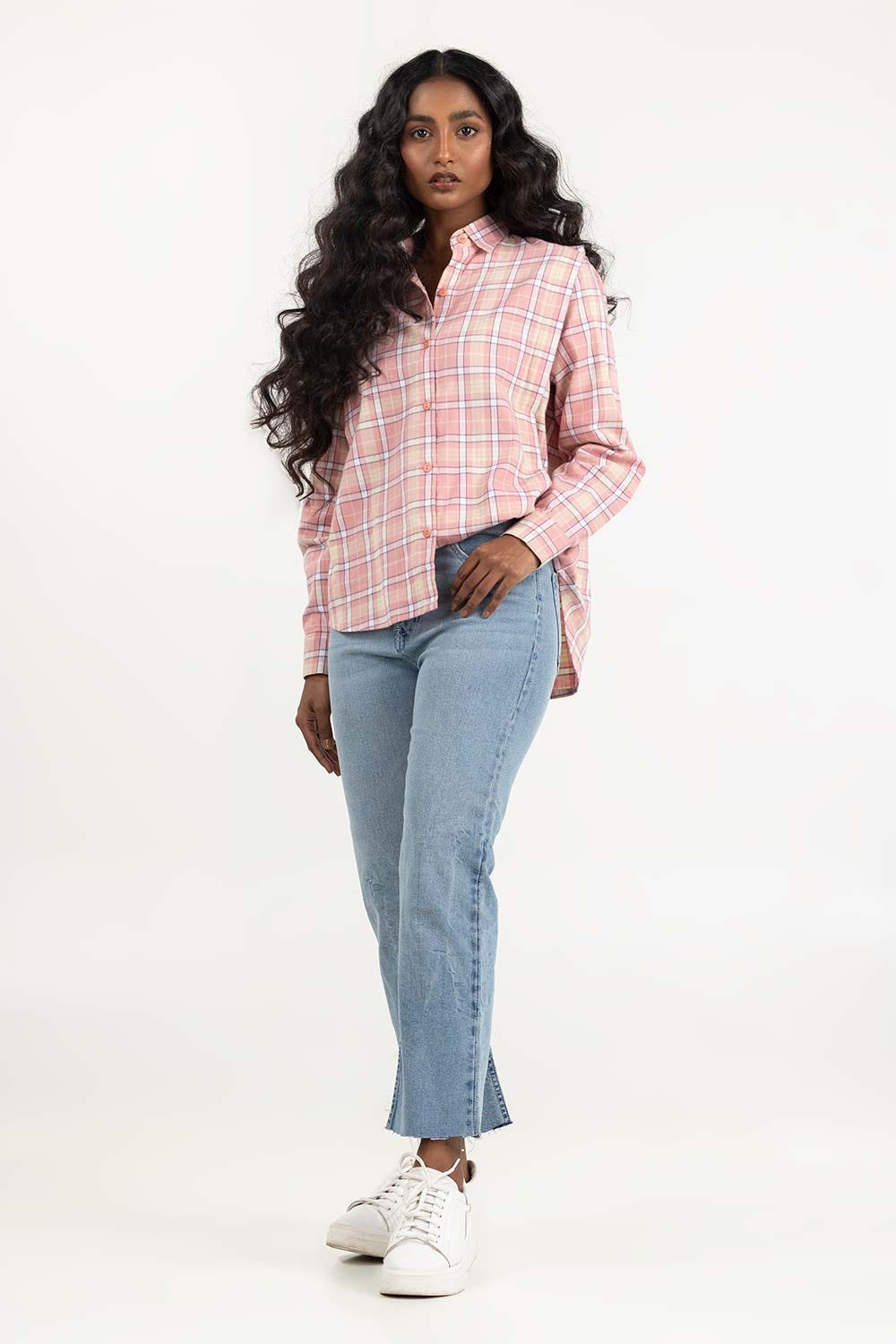 Light Pink Checkered Button Down Shirt
