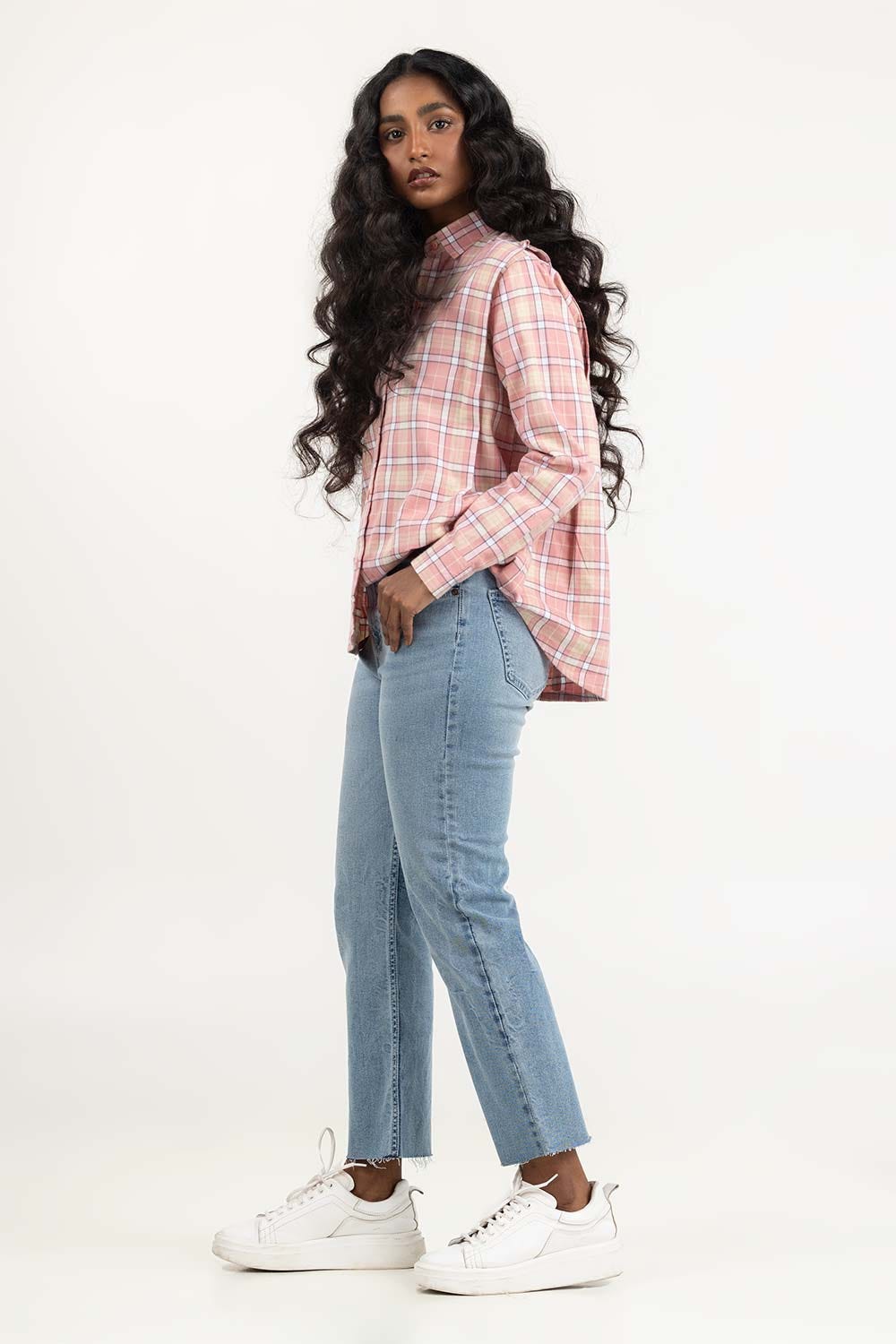 Light Pink Checkered Button Down Shirt