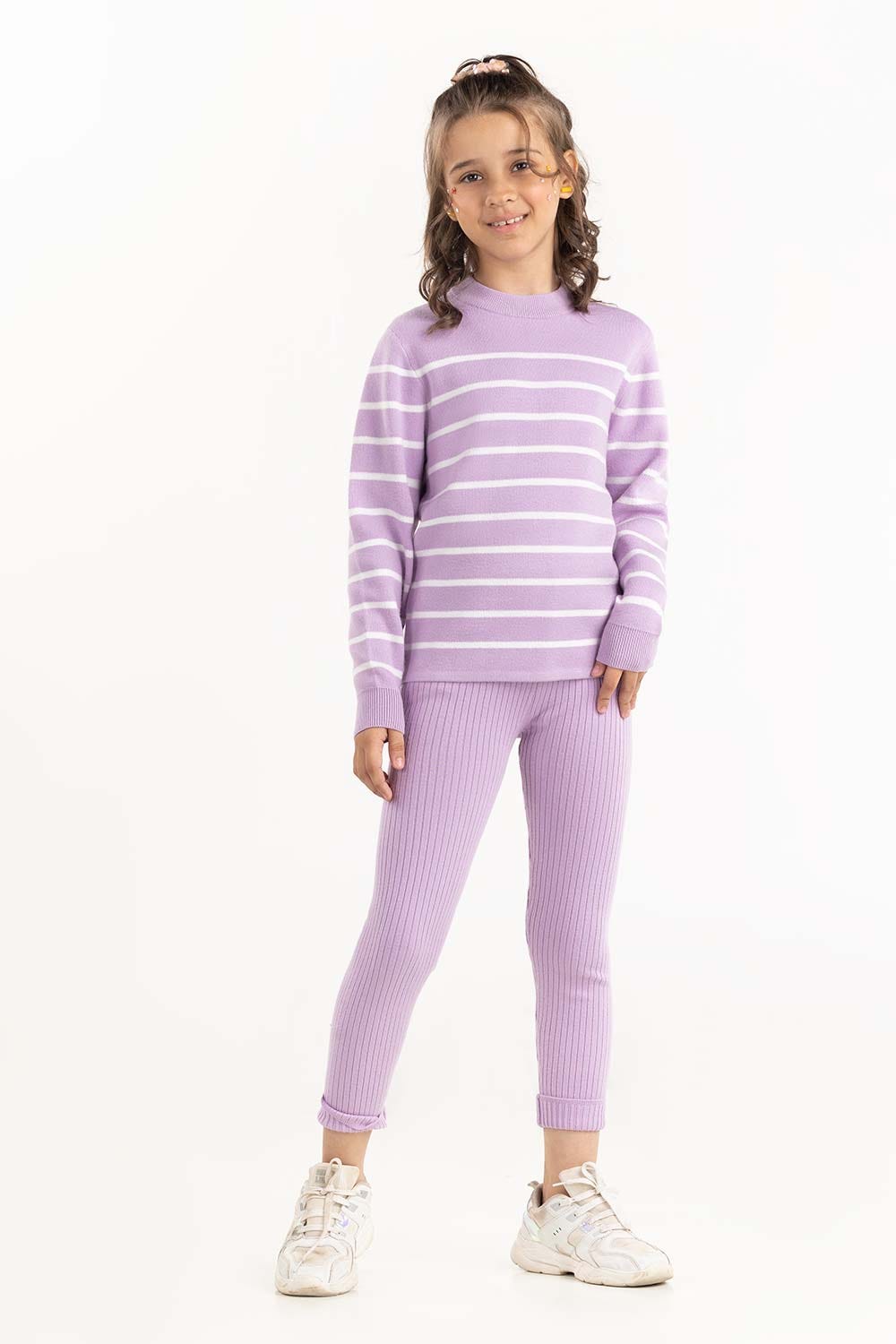 Junior Girl Light Purple Ribbed Knit Legging
