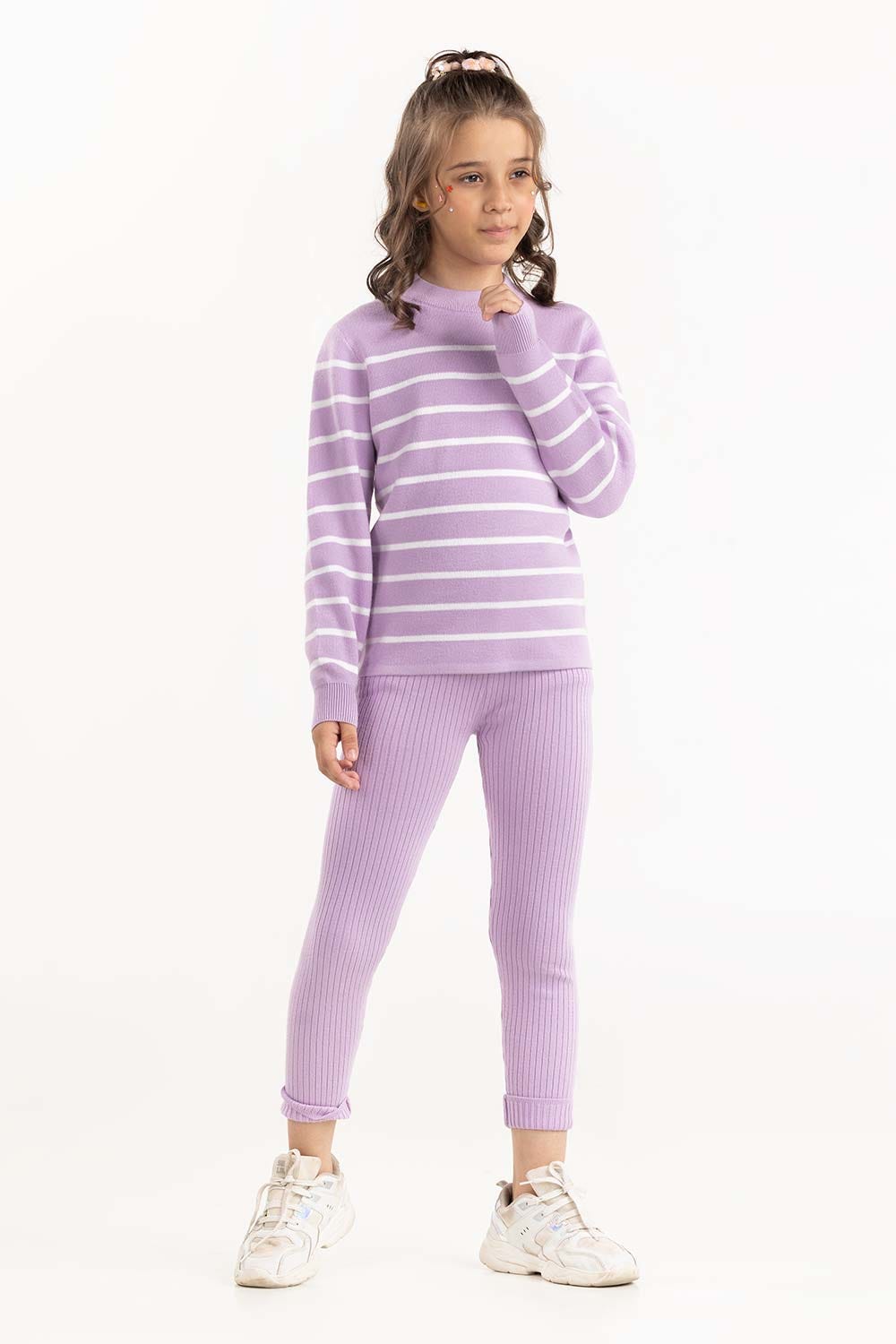 Junior Girl Light Purple Ribbed Knit Legging