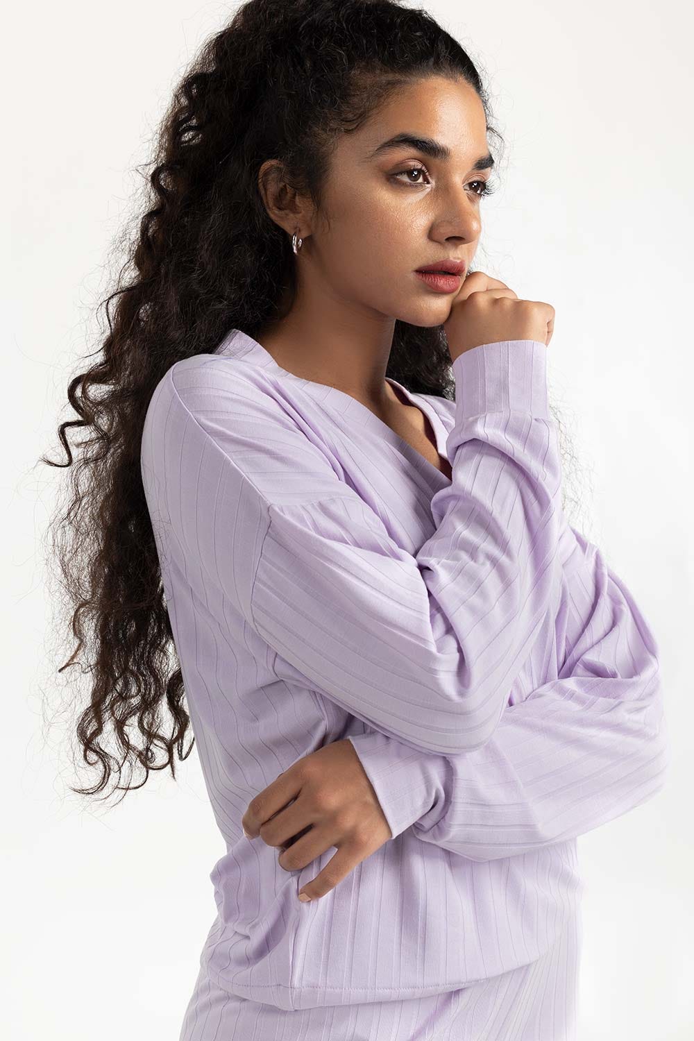Lilac Loose Fit V-Neck Top