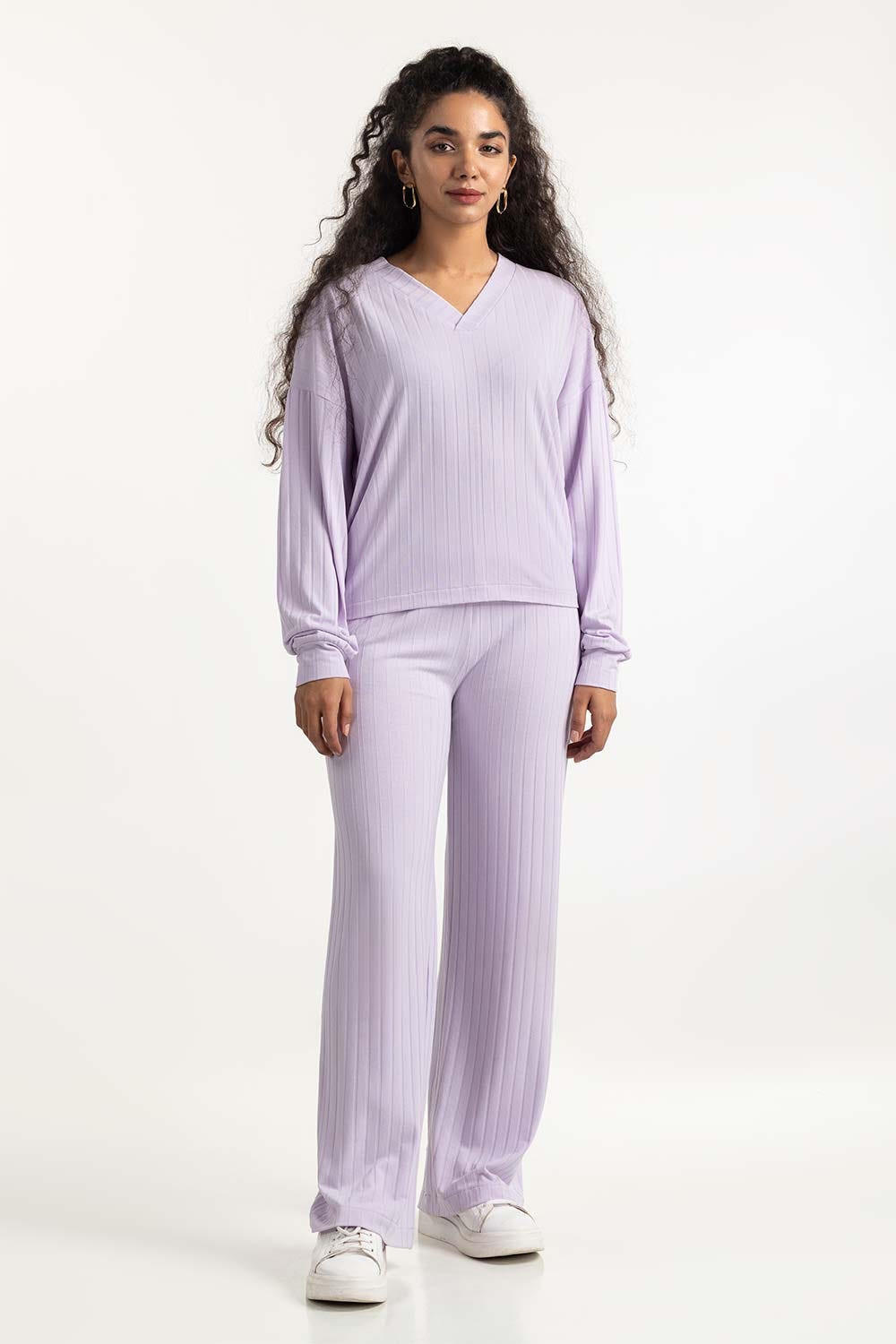 Lilac Loose Fit V-Neck Top