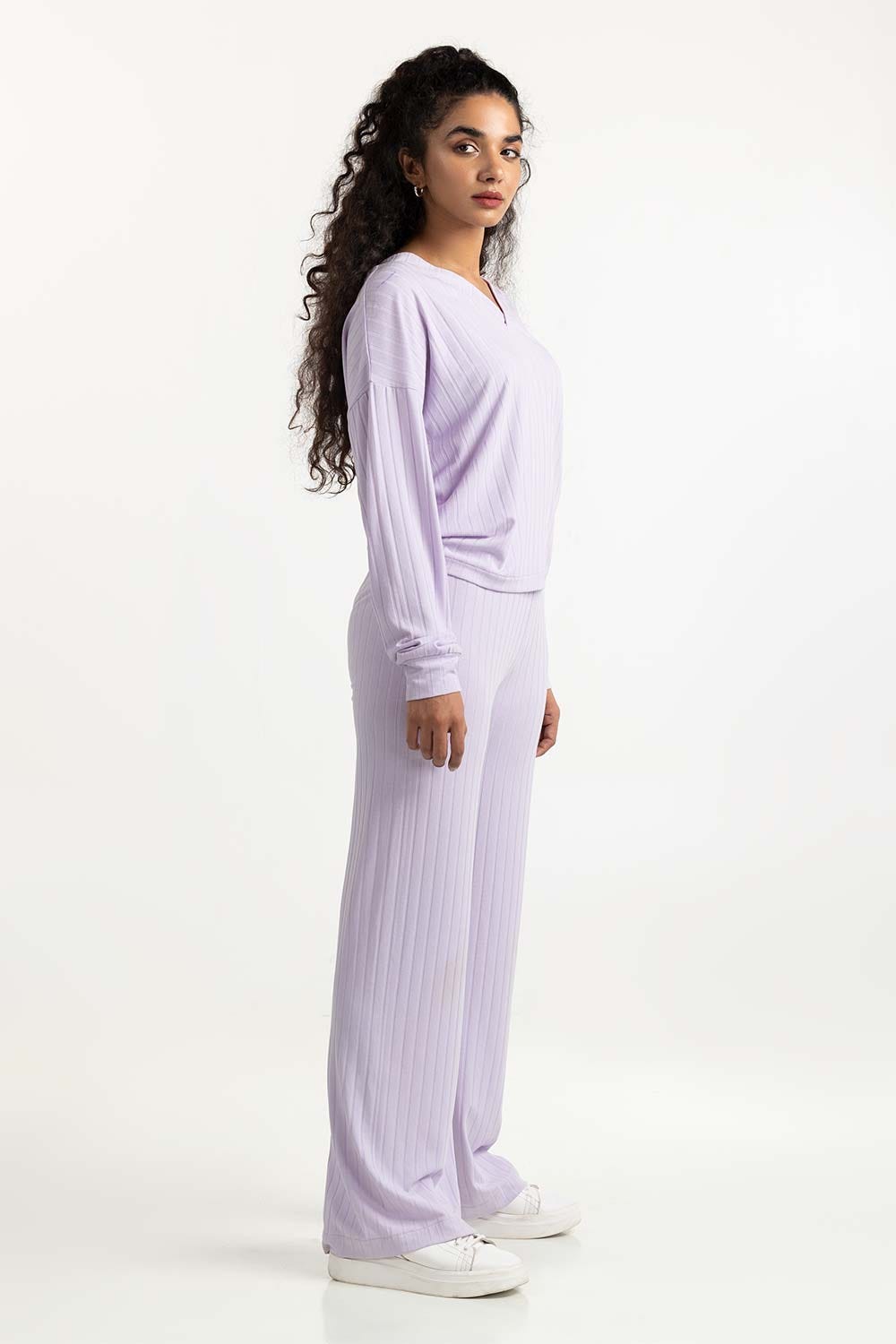 Lilac Loose Fit V-Neck Top
