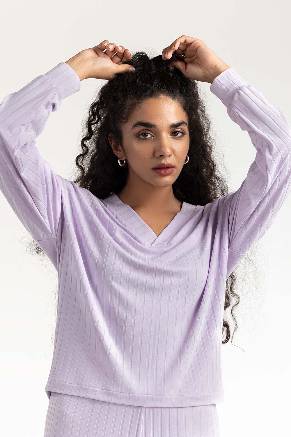 Lilac Loose Fit V-Neck Top