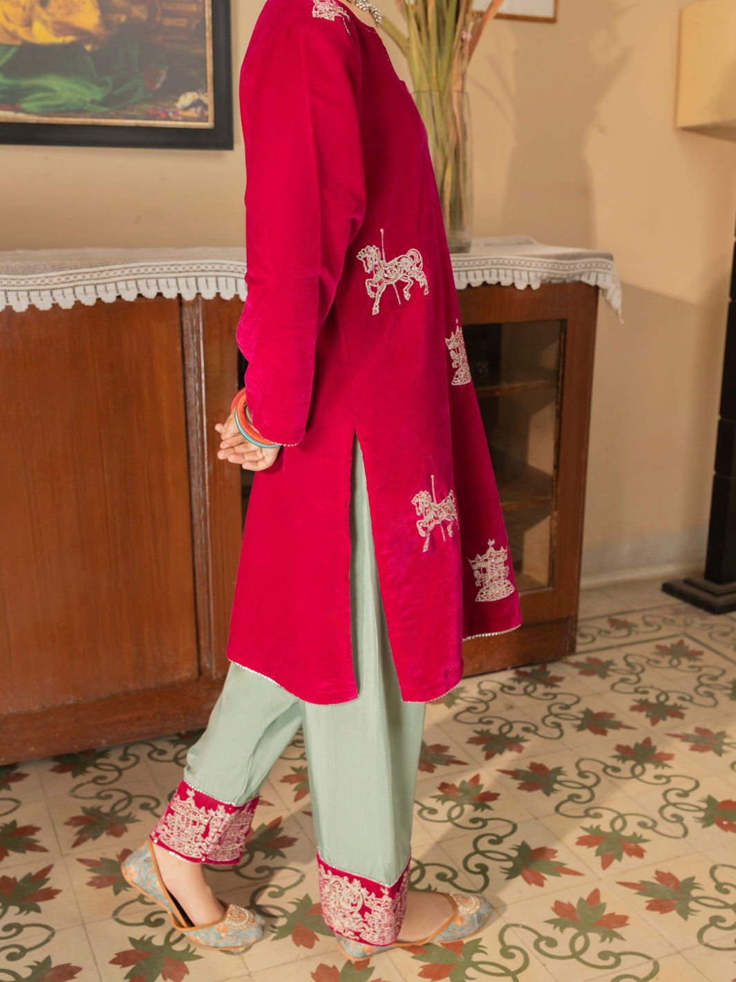 Magenta Velvet 2 Piece Stitched - ALT-LS-LKS-1139