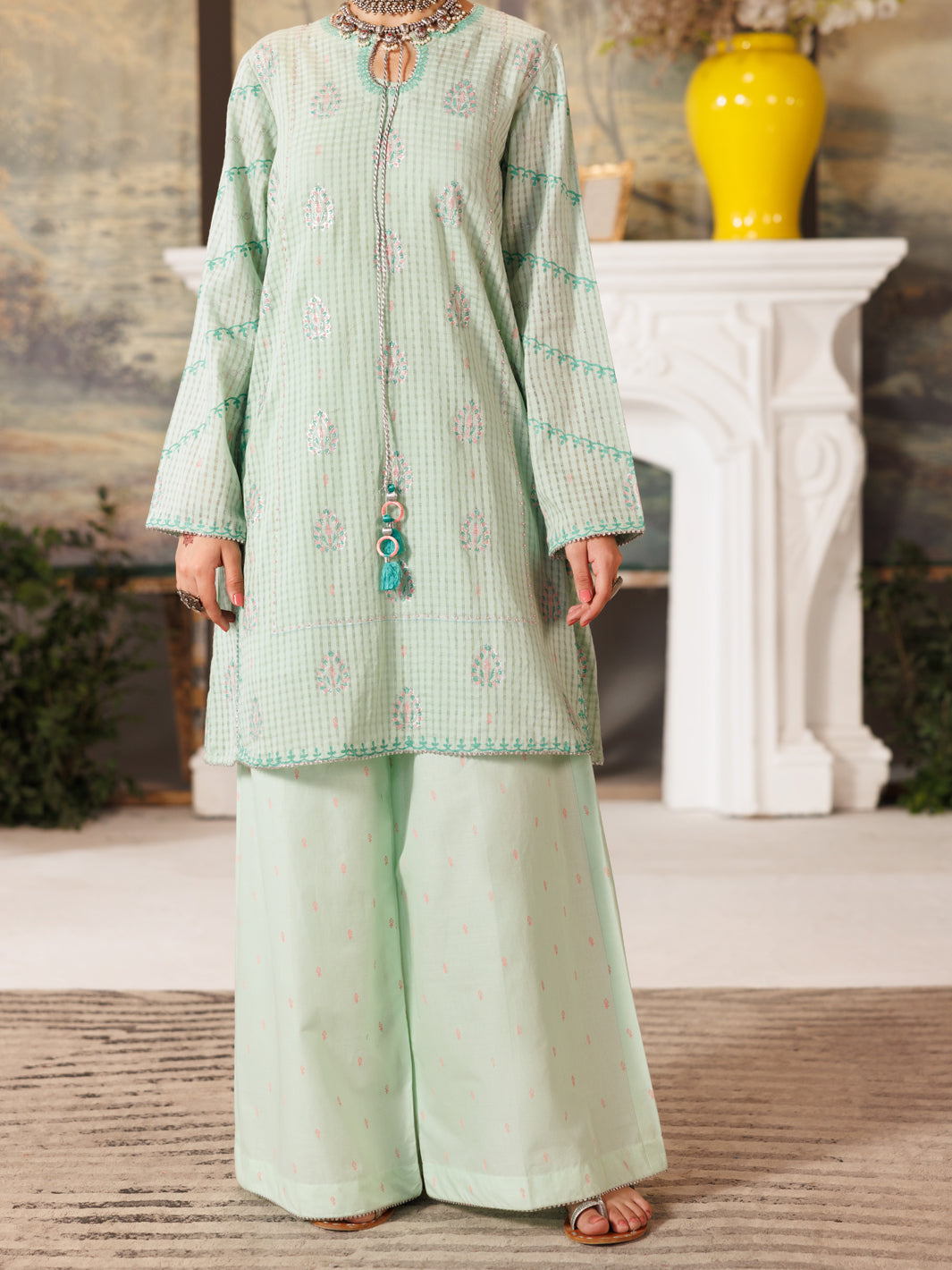 Pistachio Green Cotton Dobby 2 Piece Stitched - ALT-2PS-LKS-1161