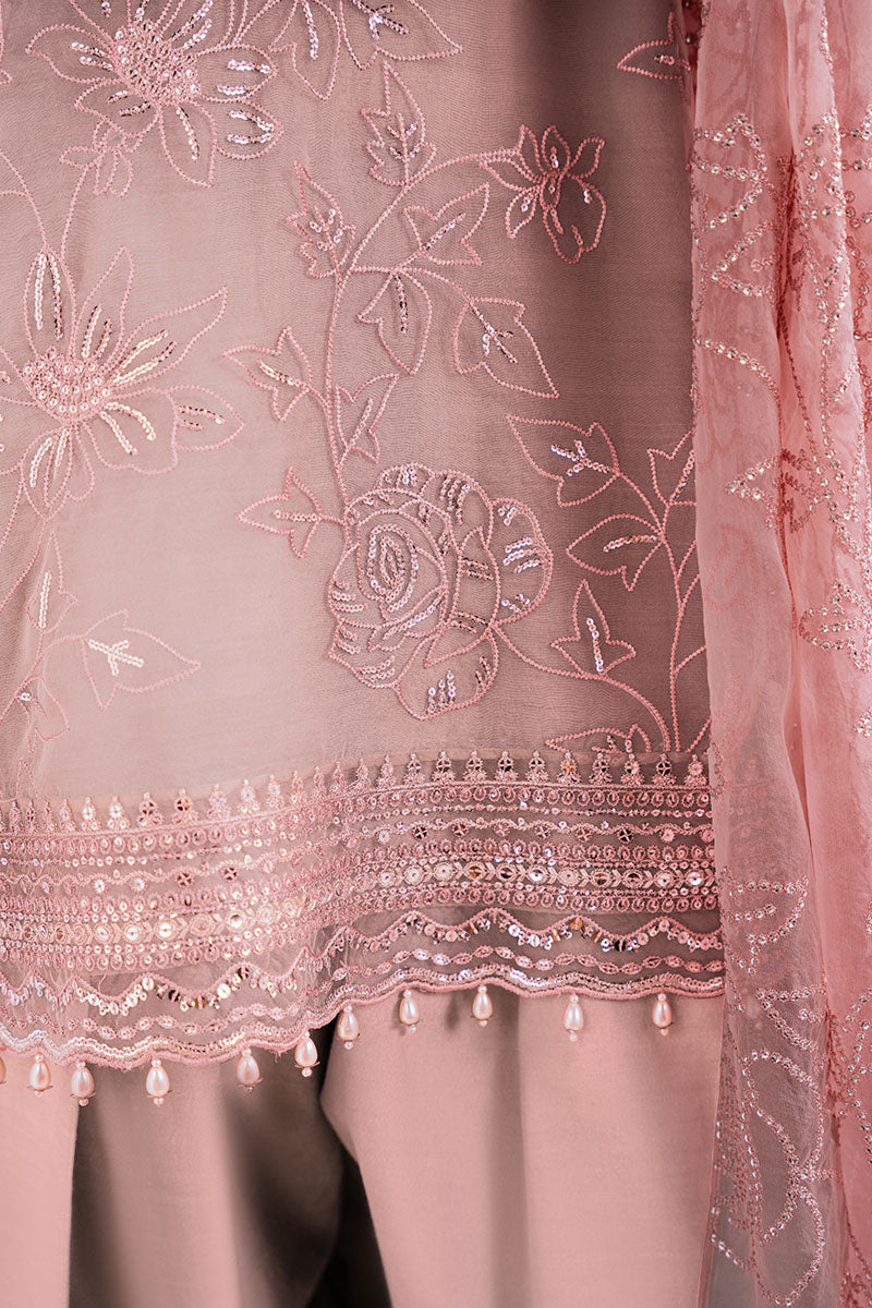 Dusty Rose-4Pc Organza Embroidered Suit