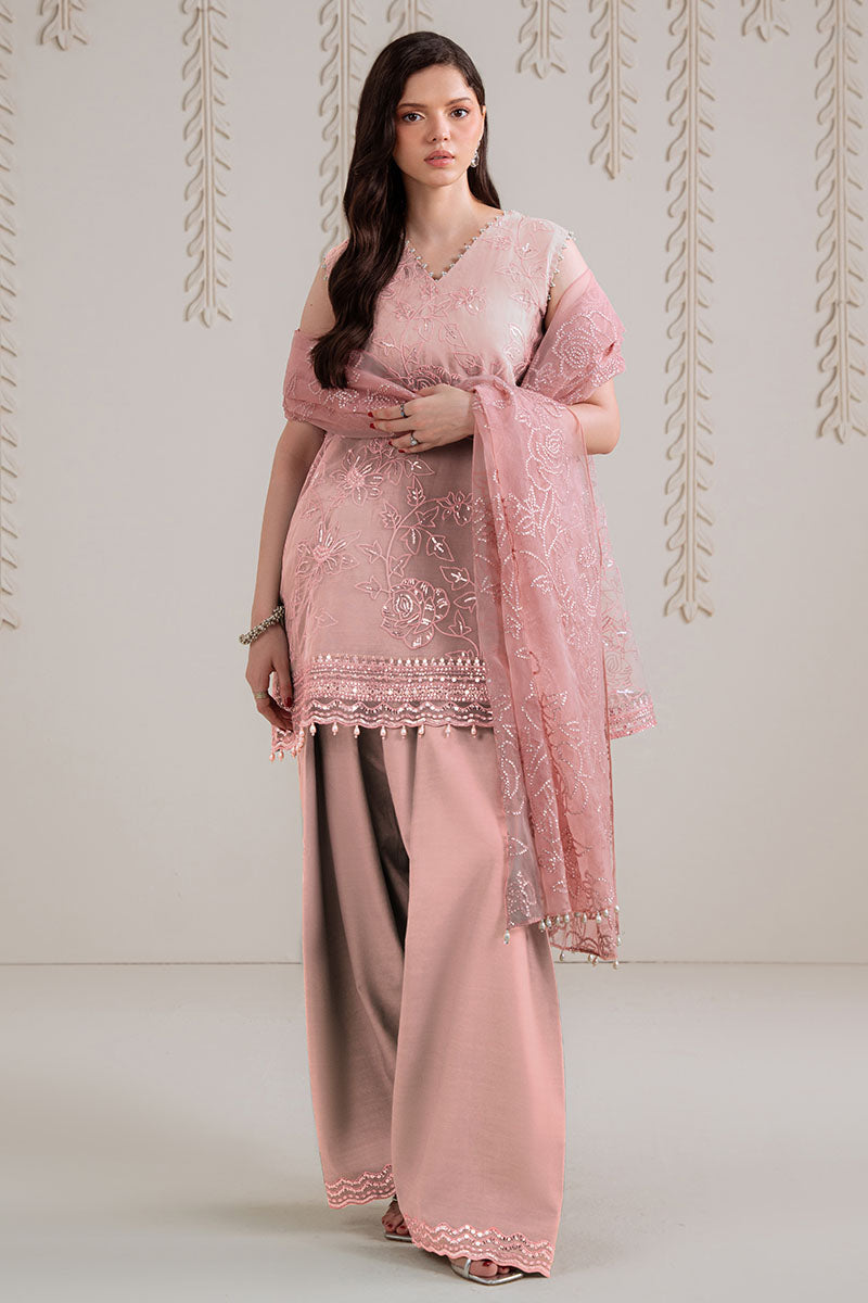 Dusty Rose-4Pc Organza Embroidered Suit