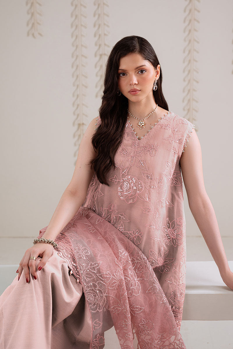 Dusty Rose-4Pc Organza Embroidered Suit