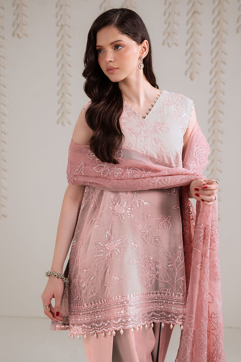 Dusty Rose-4Pc Organza Embroidered Suit