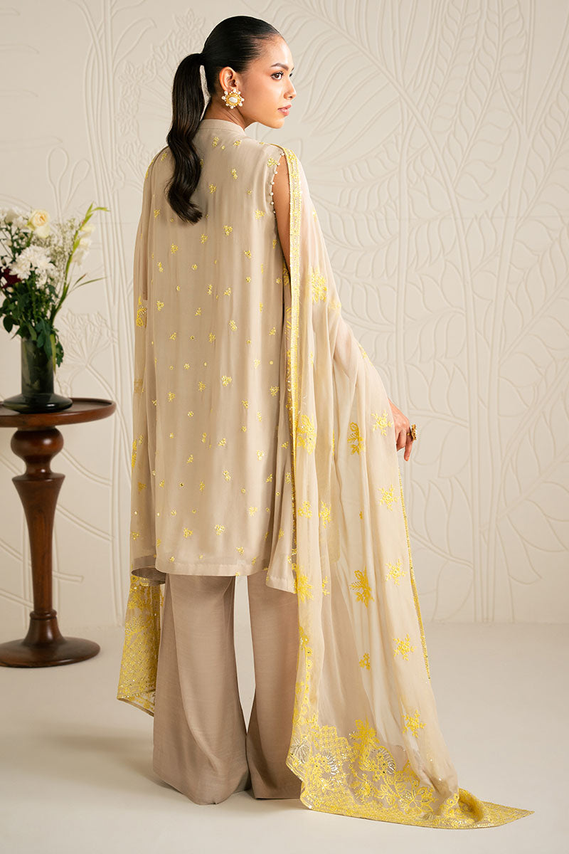 SAND BRONZE-4PC CHIFFON EMBROIDERED SUIT