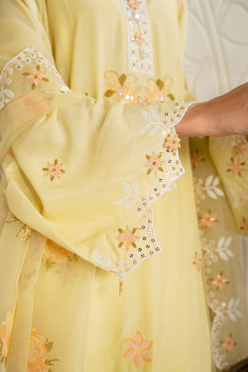 DANDELION BLISS-3PC SILK EMBROIDERED SUIT