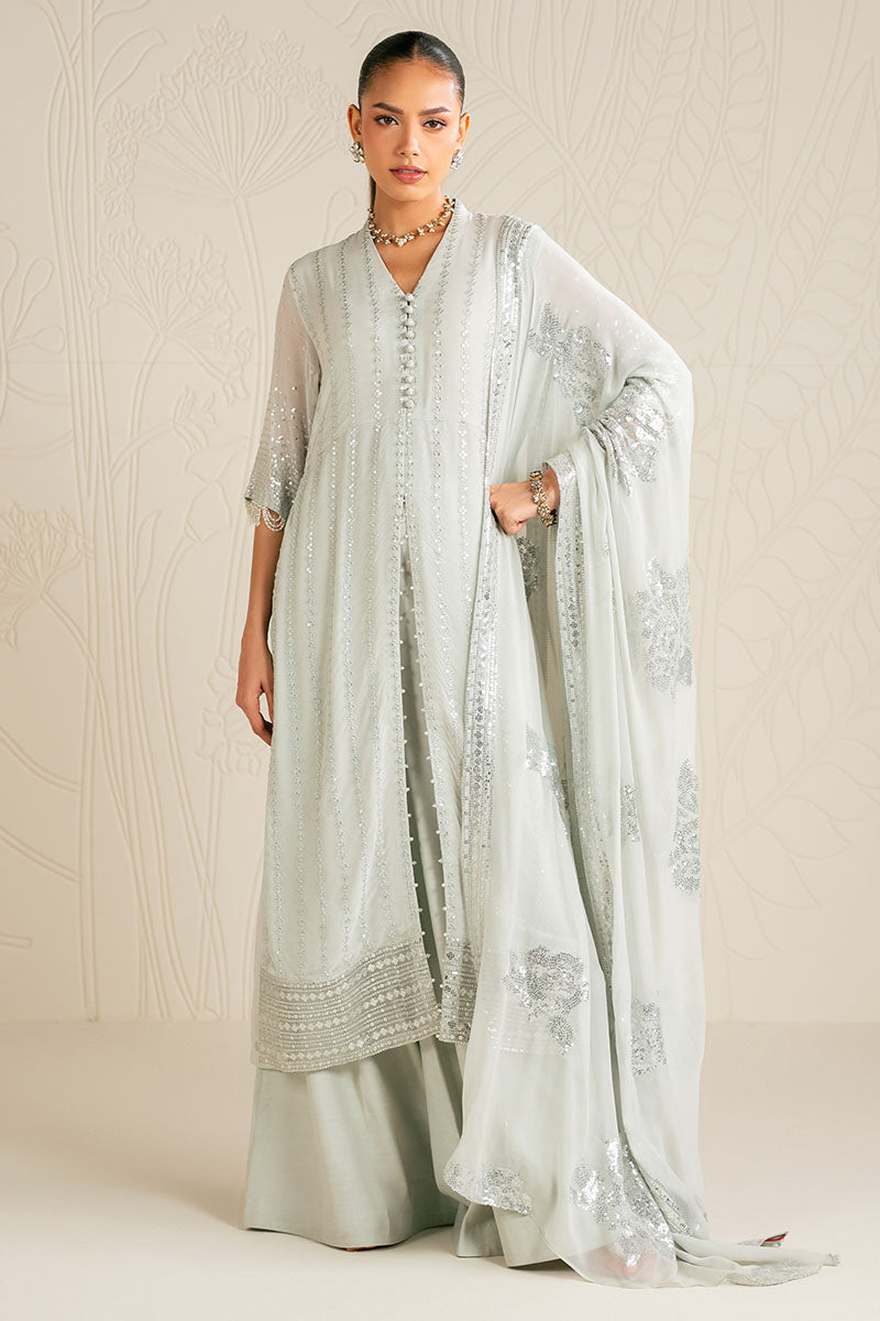 MINT SPARKLE-4PC CHIFFON EMBROIDERED SUIT