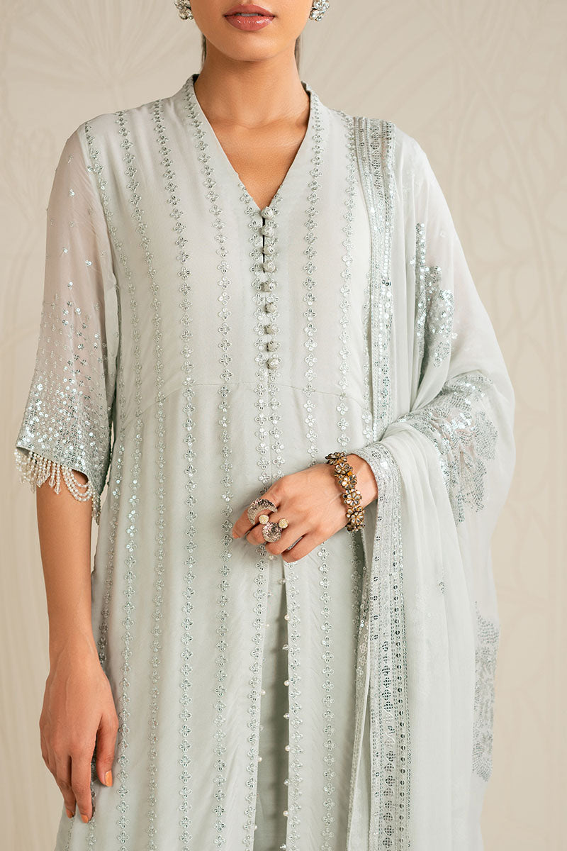 MINT SPARKLE-4PC CHIFFON EMBROIDERED SUIT