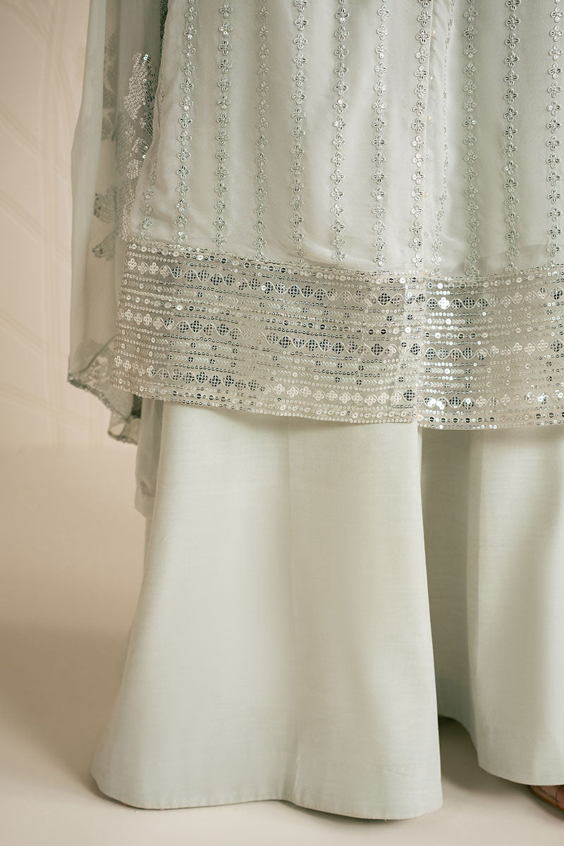 Mint Sparkle-4Pc Chiffon Embroidered Suit