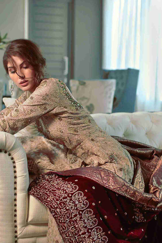 Dull Gold Peshwas with Zardozi and Emerald Stones