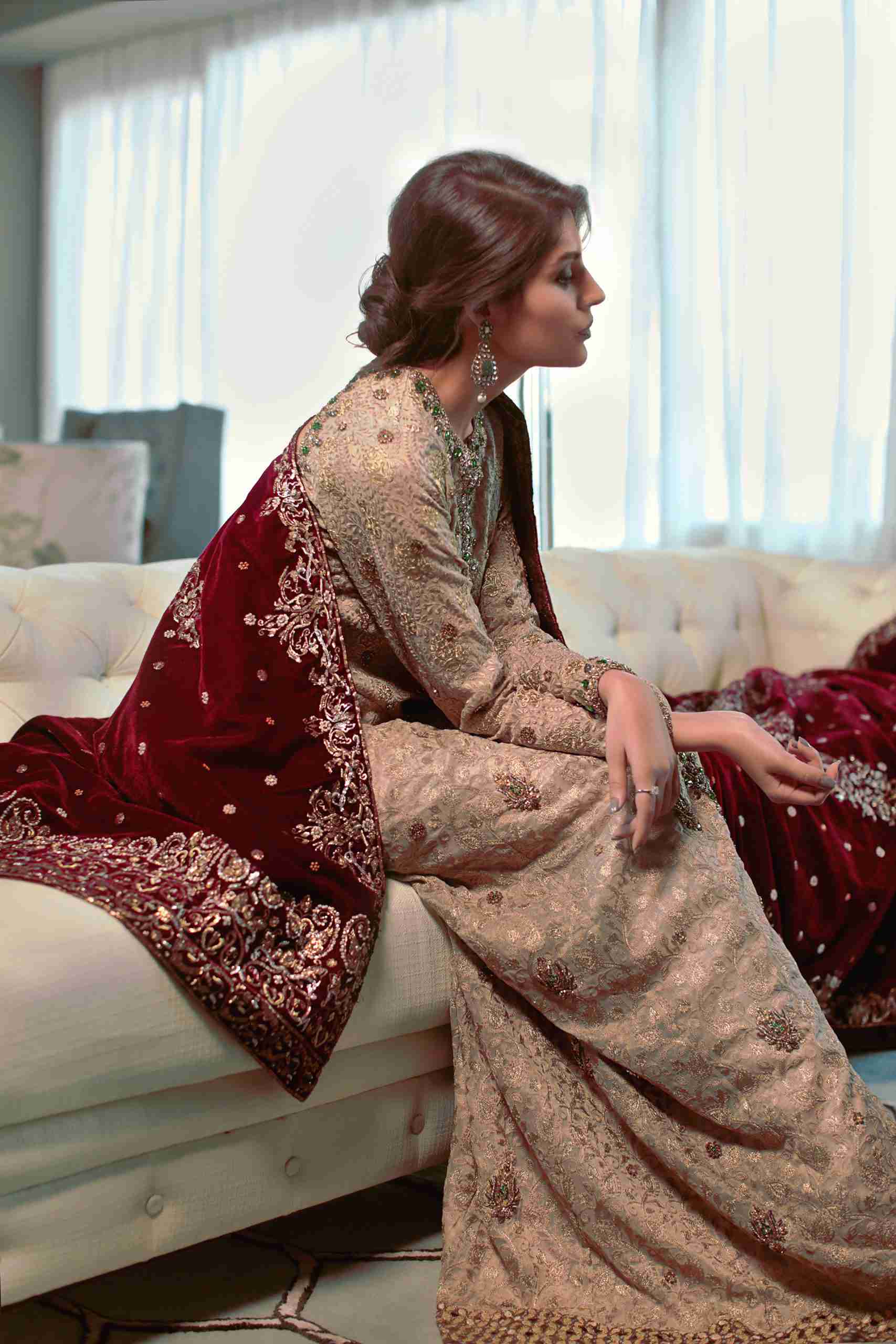 Dull Gold Peshwas with Zardozi and Emerald Stones
