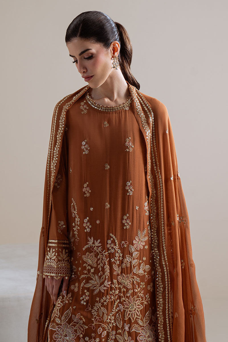 Rust Ember-4Pc Chiffon Embroidered Suit