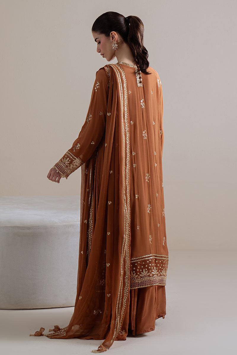 Rust Ember-4Pc Chiffon Embroidered Suit