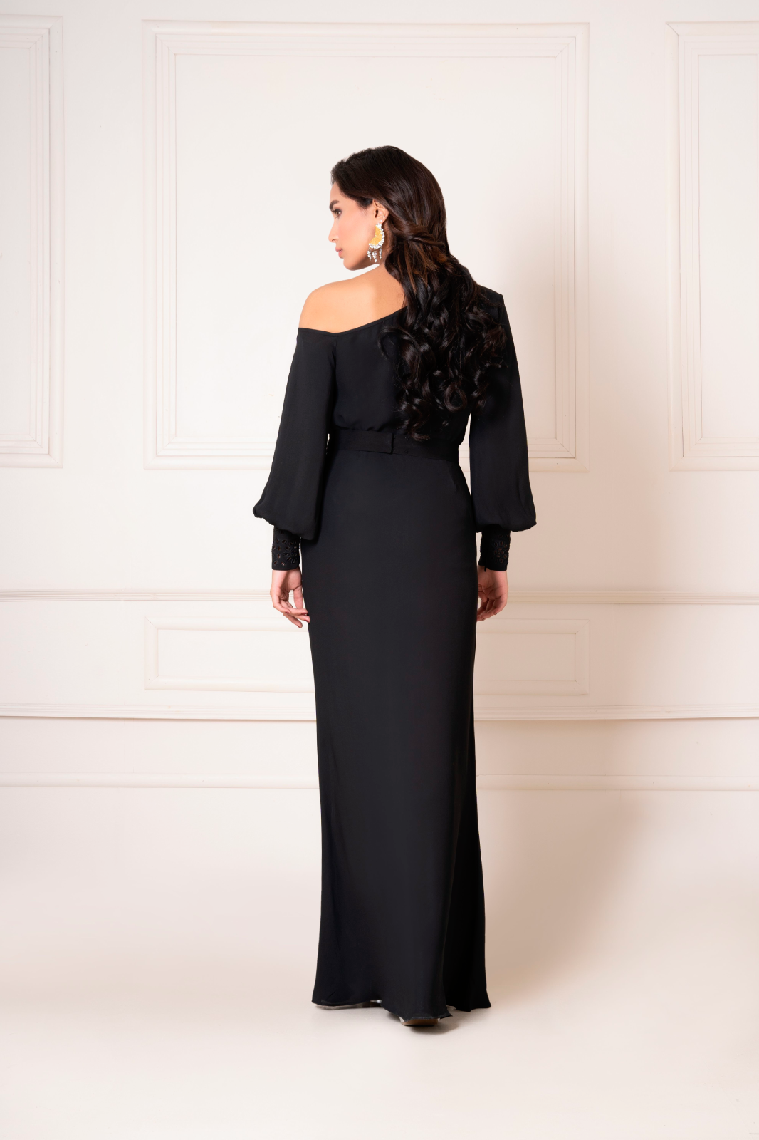 Drop Shoulder Top with Tapered Skirt and Crystal Embellished Belt