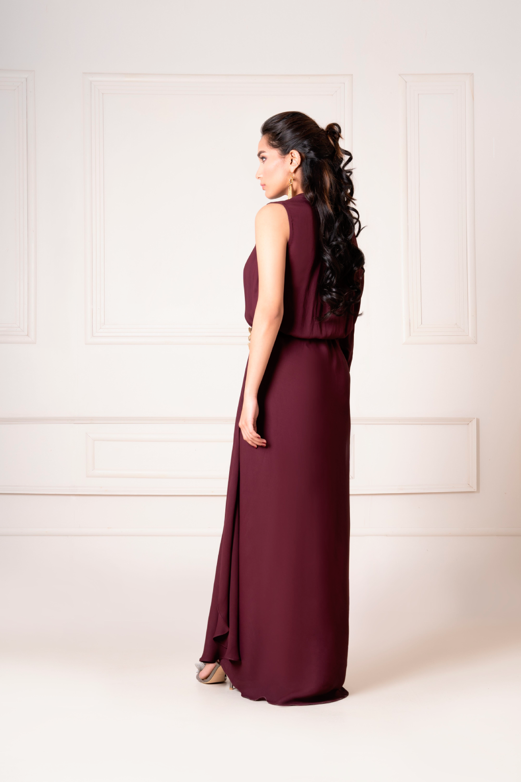 Draped Dress with Crystal Embellished Belt