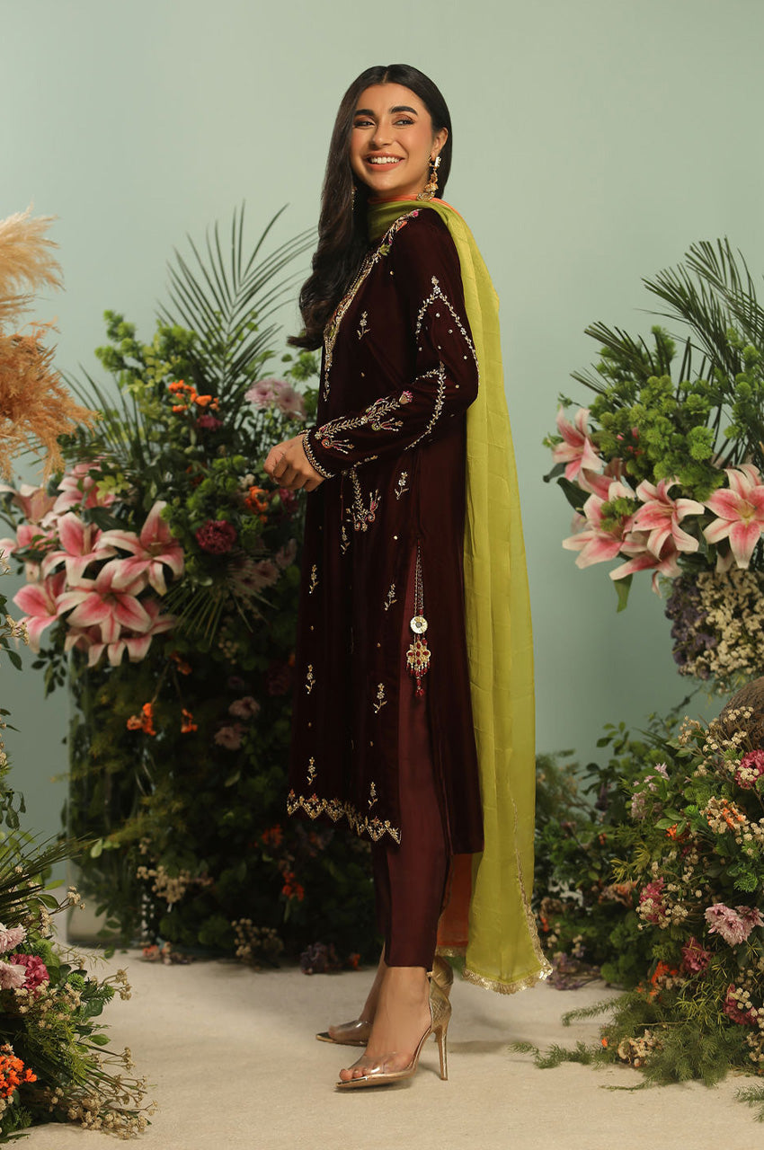 MAHROON AND MULTI EMBROIDERED