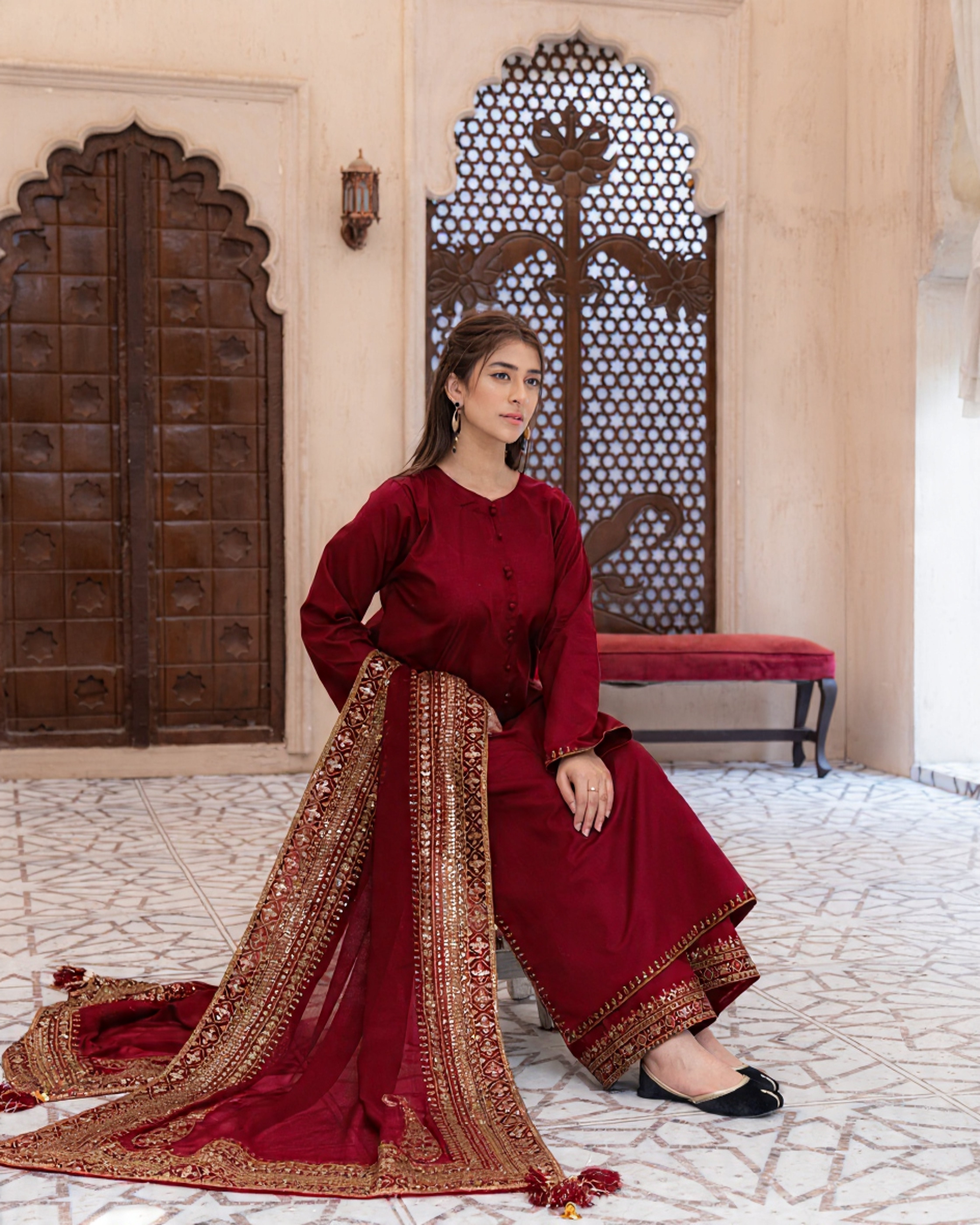 Mahroon Mystique – Luxury Embroidered Suit for Women