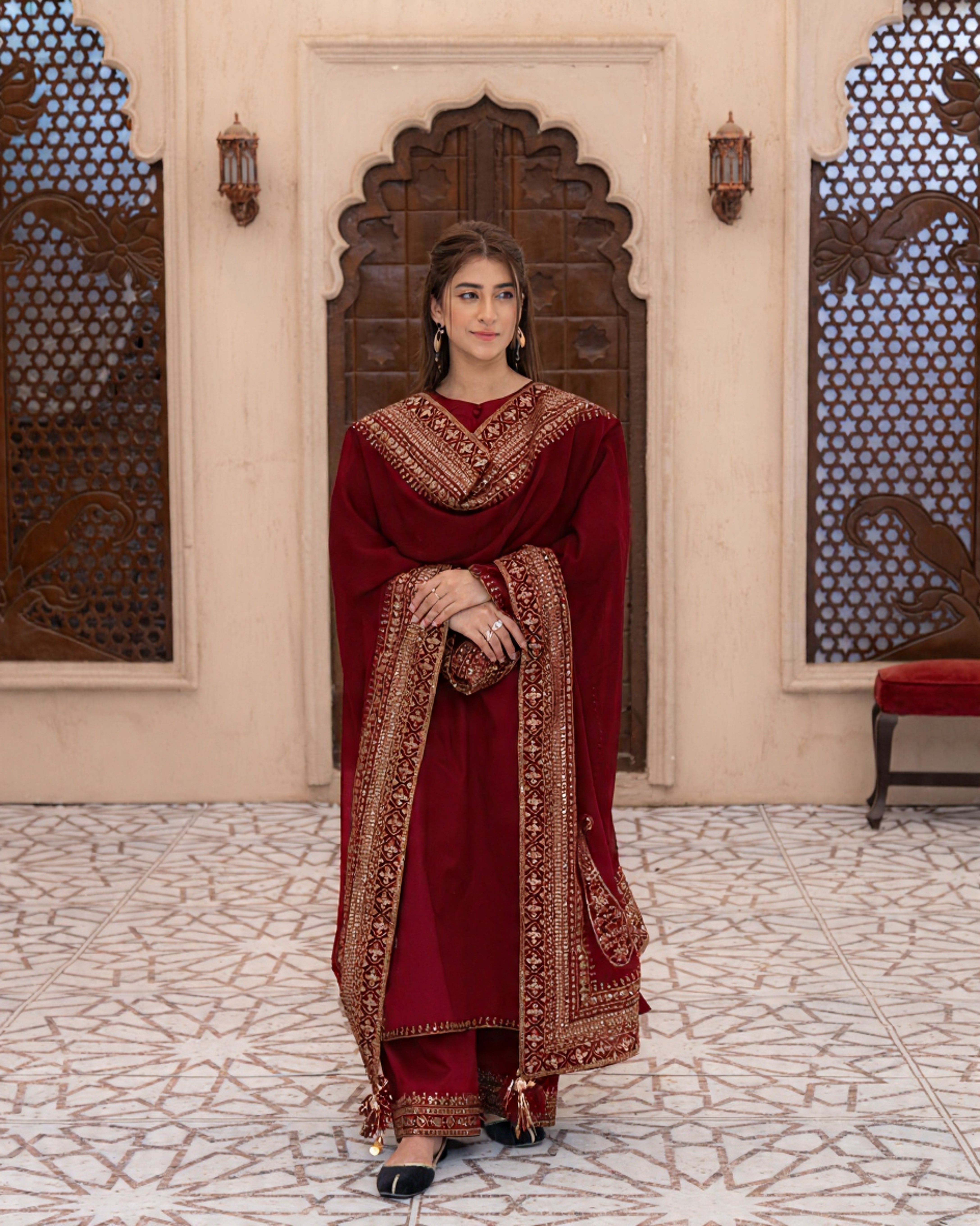 Mahroon Mystique – Luxury Embroidered Suit for Women