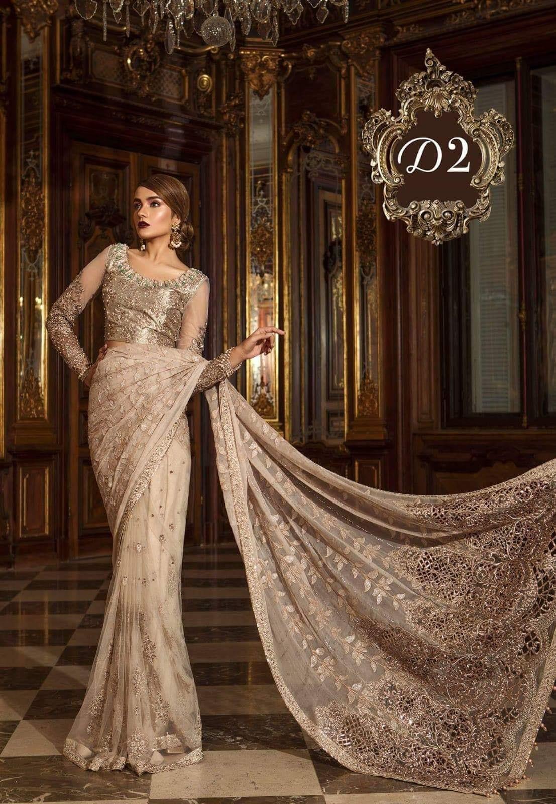 Maria B – Mbroidered Champagne Saree Style